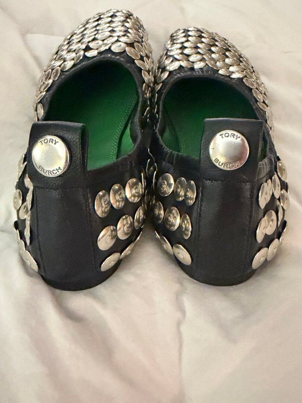 Tory Burch  Sz 7.5 Studded Ballet Black Nappa Leather - Picture 7 of 12